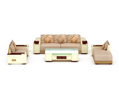 3d现代米色沙发茶几免费模型