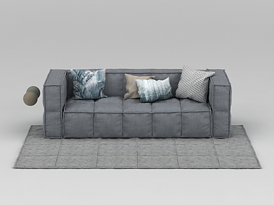 3d灰色布艺休闲沙发免费模型