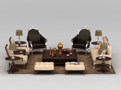 3d现代客厅沙发套装沙发茶几组合免费模型