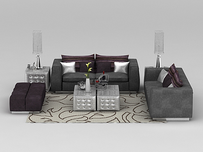 3d精品灰色布艺组合沙发免费模型