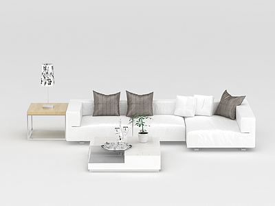 3d现代客厅白色组合沙发免费模型