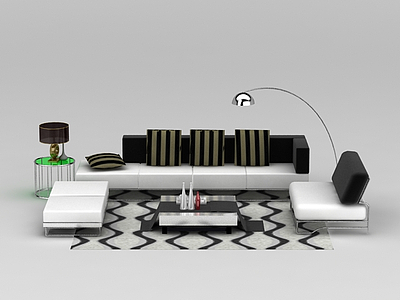 3d现代布艺黑白组合沙发模型