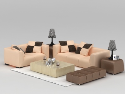 现代粉色系布艺沙发套装模型3d模型