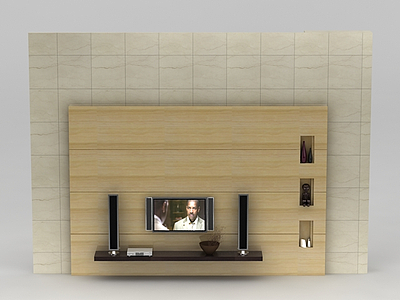 实木电视背景墙模型3d模型