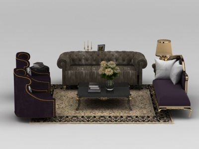 欧式印花软包组合沙发模型3d模型