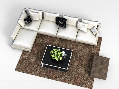 现代米白色光面布艺组合沙发模型3d模型