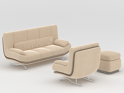 现代米色真皮沙发组合模型3d模型