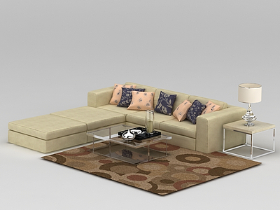 3d米色沙发茶几组合免费模型