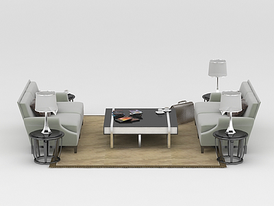 3d现代浅色布艺沙发套装免费模型