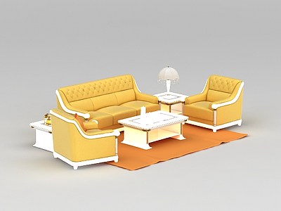 桔黄色真皮沙发组合模型