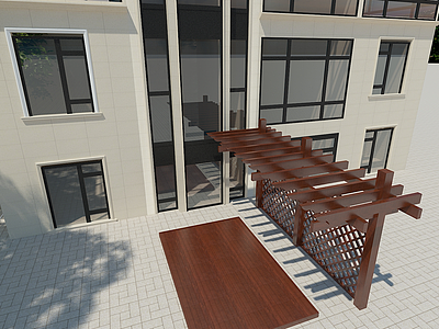 3d别墅前的单挑廊架模型