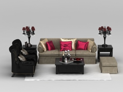 欧式简约布艺组合沙发模型3d模型
