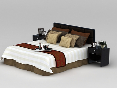 3d现代新中式双人床免费模型