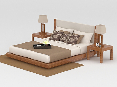 现代简约实木双人床模型
