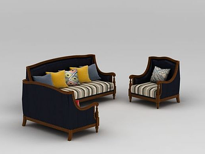 现代实木组合沙发模型3d模型