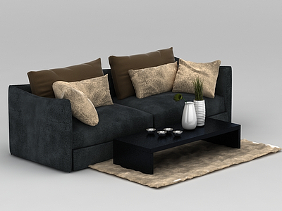 时尚深灰色布艺组合沙发模型