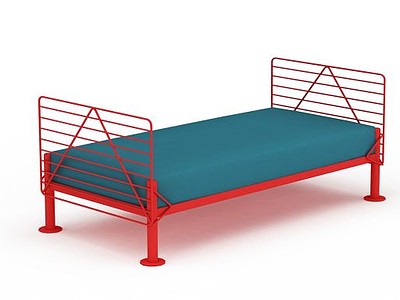 3d红色铁艺单人床免费模型