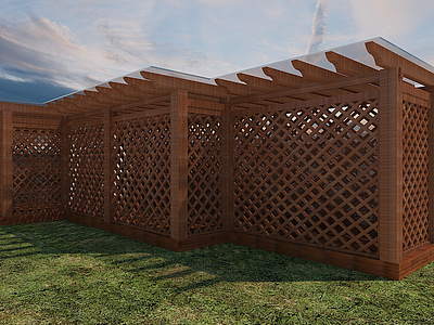 3d木结构廊架设计模型