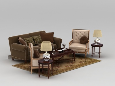3d现代精品布艺沙发组合沙发茶几套装免费模型