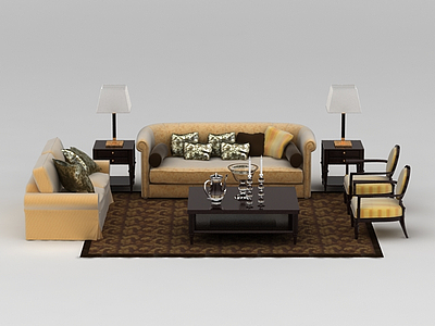 3d精品布艺沙发套装沙发茶几组合免费模型