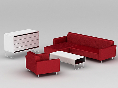 现代红色沙发茶几柜子模型3d模型