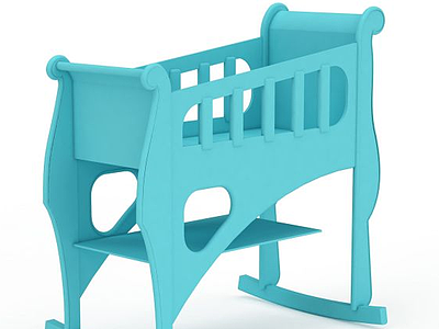 现代蓝色儿童婴儿床模型