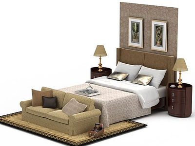 3d现代卧室双人床免费模型