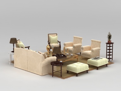 现代精品布艺沙发茶几组合模型3d模型