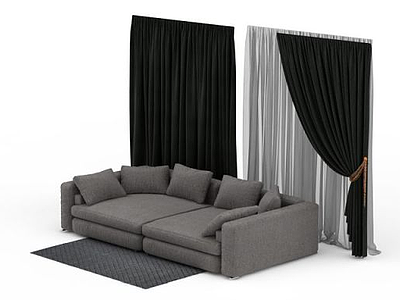 3d黑色布艺沙发窗帘免费模型