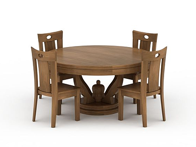 3d实木圆餐桌椅子组合模型