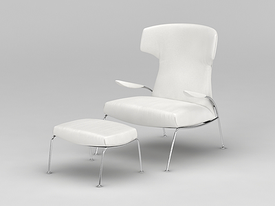 时尚白色休闲椅脚凳套装模型3d模型