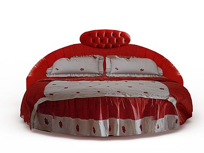 红色软靠公主双人床模型