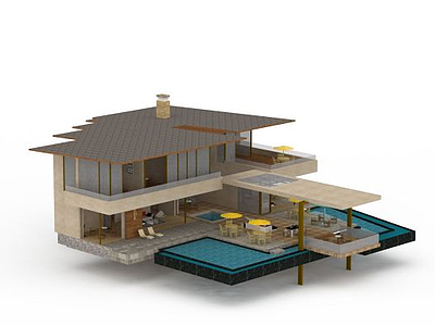 3d开放式二层别墅模型