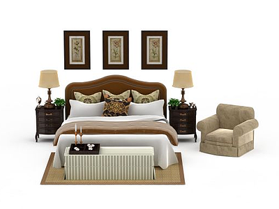欧式卧室双人床模型3d模型