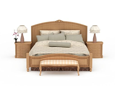 3d欧式田园风格双人床免费模型