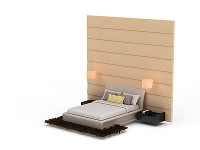 现代温馨卧室双人床模型