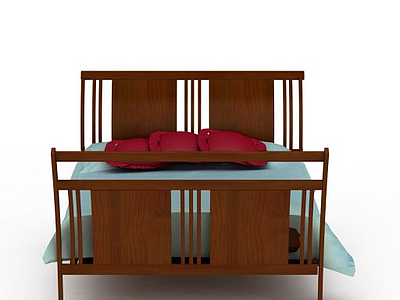 3d现代实木硬板床免费模型