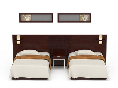 3d酒店单人床组合免费模型