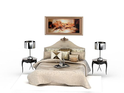 3d现代欧式家装卧室床具组合免费模型