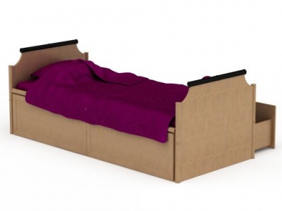 现代实木高箱单人床模型