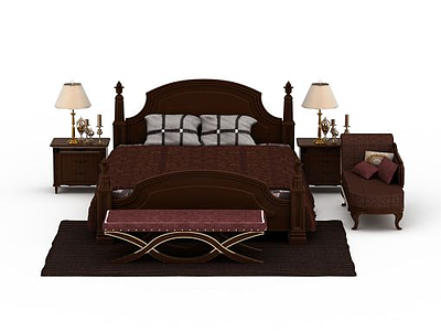 3d实木欧式双人床免费模型
