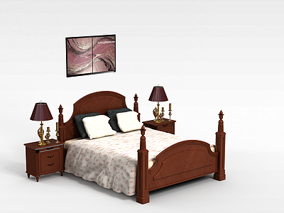 3d红木家具床模型