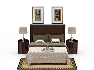 3d卧室简欧双人床免费模型
