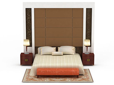 现代卧室背景墙双人床模型