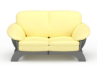 现代鹅黄色双人沙发模型