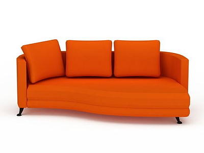 时尚橙色布艺多人沙发模型