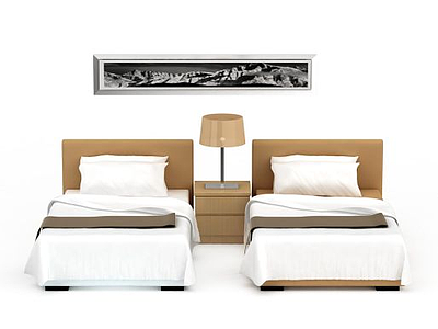 3d酒店单人床套床免费模型