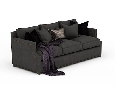 3d黑色布艺三人沙发免费模型