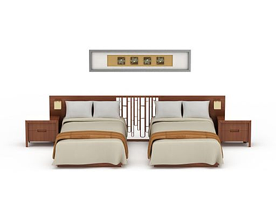 酒店单人床组合模型3d模型