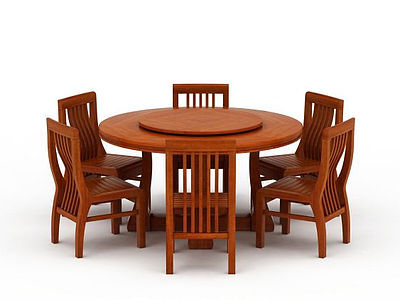 3d中式圆形餐桌餐椅模型